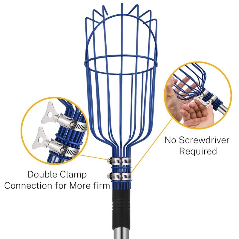 Oak Leaf Fruit Picker, 13 FT Picker Pole with Basket, Length Adjustable Apple Orange Picker Tool Tree Fruit Catcher with Lightweight Stainless Steel Connecting Pole, Foam Pad, 2 Metal Clamp(Upgraded) - Image 2